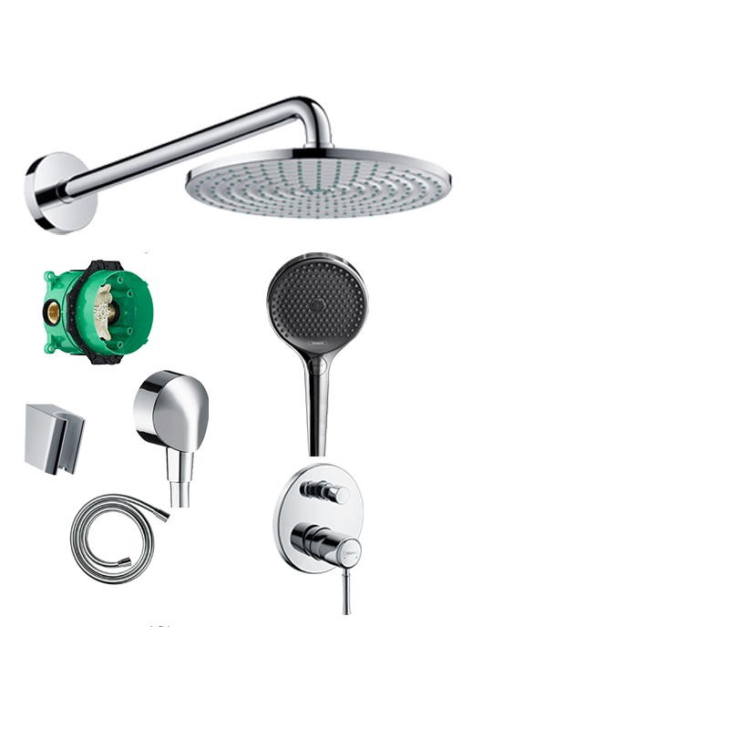 德国汉斯格雅飞雨S240暗装 入墙式铜质双出水花洒预埋 S240顶喷暗装冷热/恒温境雨130/飞雨120/150手持花洒