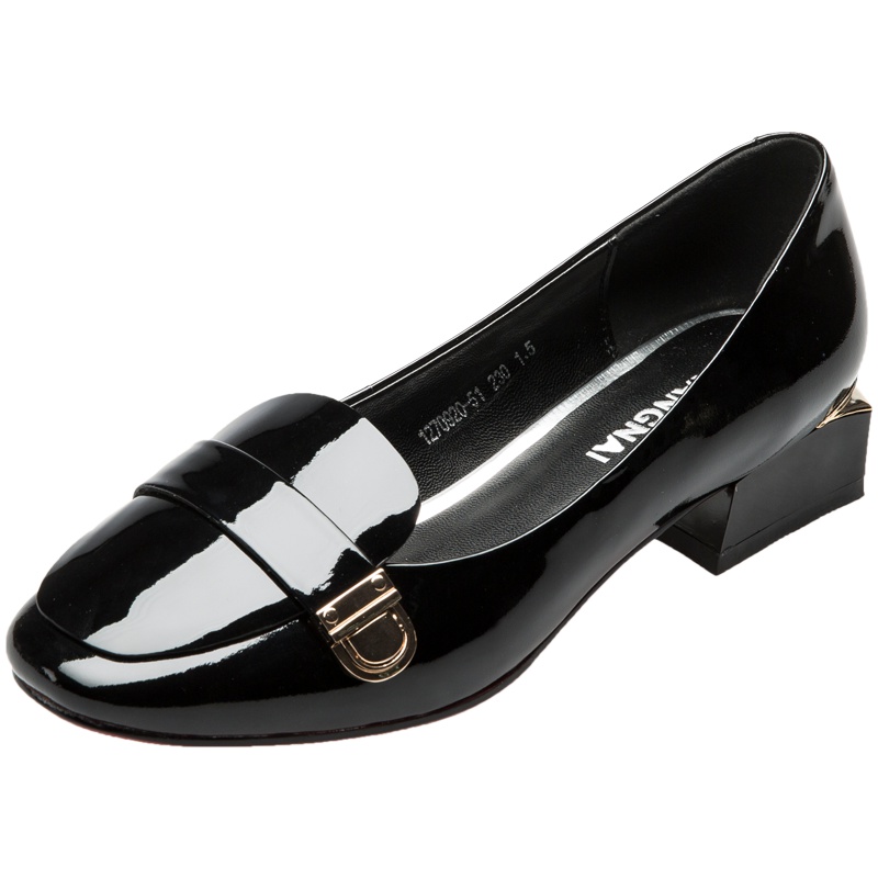 康奈女鞋 秋季纯色方头异形跟皮带装饰浅口单鞋女气质优雅通勤鞋1275920