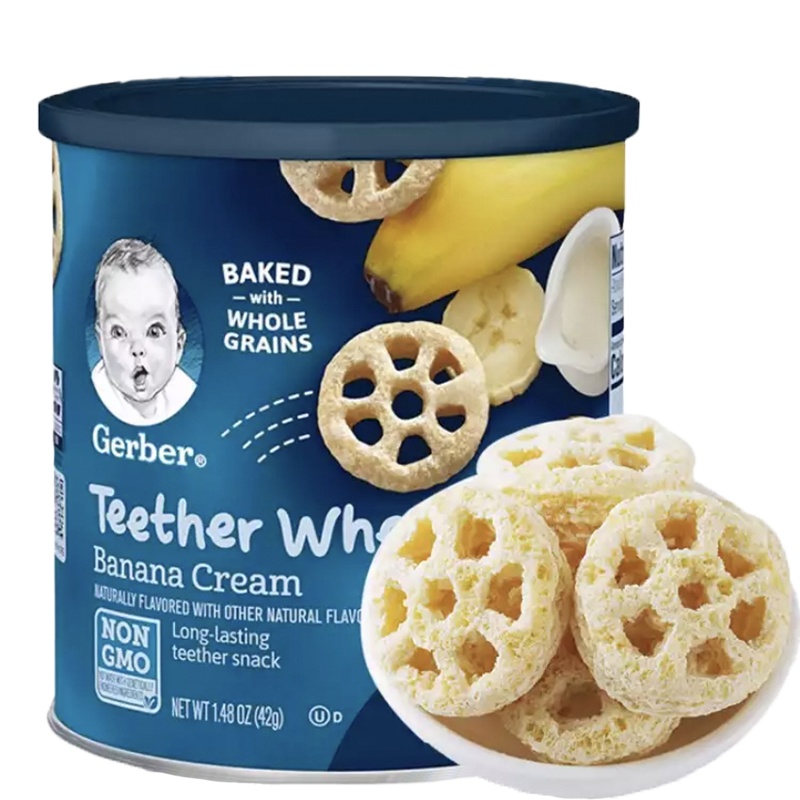 [临期]嘉宝(Gerber)香蕉奶油车轮泡芙圈膨化 3段 宝宝零食点心 42g/罐桶装 原装进口 8个月以上[