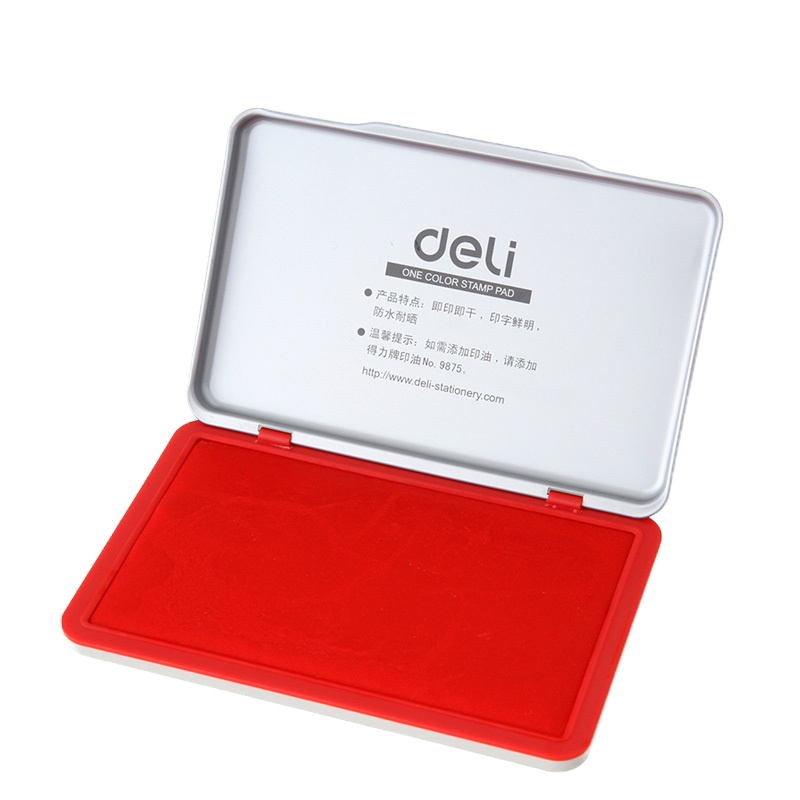得力(deli)YC 9893 金属方形大号秒干 红色印泥台