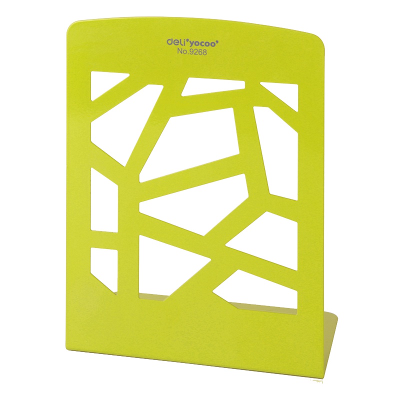 得力(deli)9268彩之窗铁书立镂空金属书立学生书立架书靠铁书架书夹书挡课桌挡板创意 绿色 一对