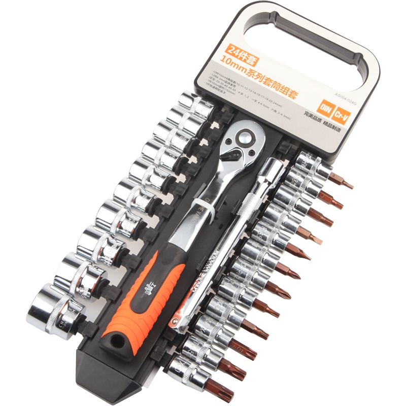 [苏宁自营]工蜂汽修套筒系列组套 快速棘轮扳手套装 汽修机修工具24件10mm系列套筒组套AS004-024G