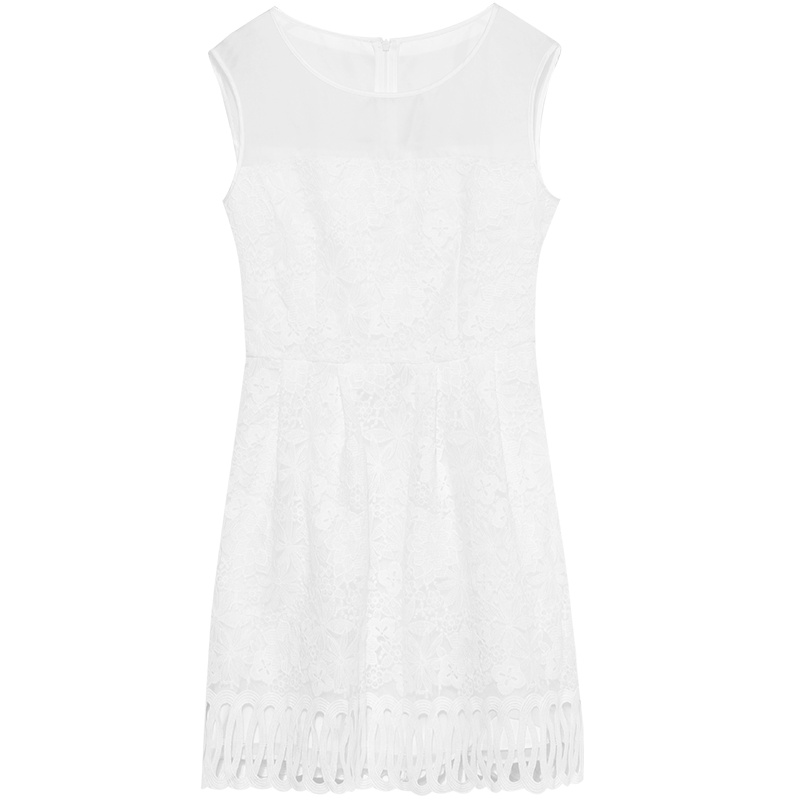 马克华菲女装2019夏连衣裙 透视收腰短款连衣裙 简约无袖裙