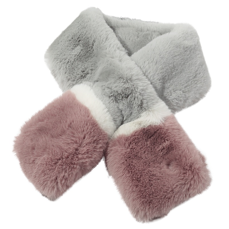 上海故事女士秋冬季百搭加厚白色毛毛围巾保暖仿獭兔兔毛交叉围脖