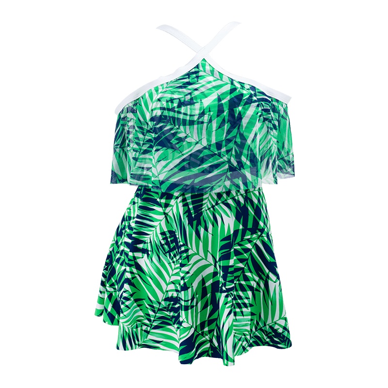 OOK 连体裙式泳装女士女生保守遮肚显瘦游泳衣大胸聚拢性感大码泳装新款 印花