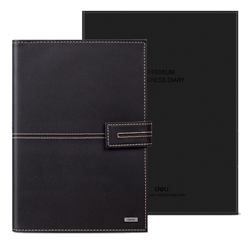 得力 3158 25K 97张 精装款活页皮面本 办公记事本笔记本子万用手册 咖啡色