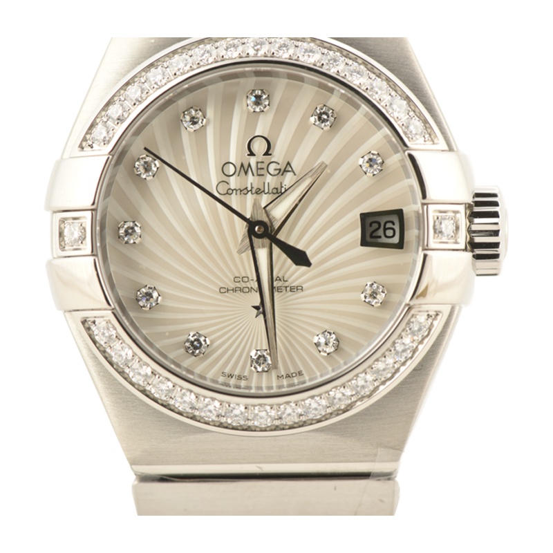 OMEGA欧米茄女士放射面钻圈日历精钢自动机械表123.15.27.20.55.001