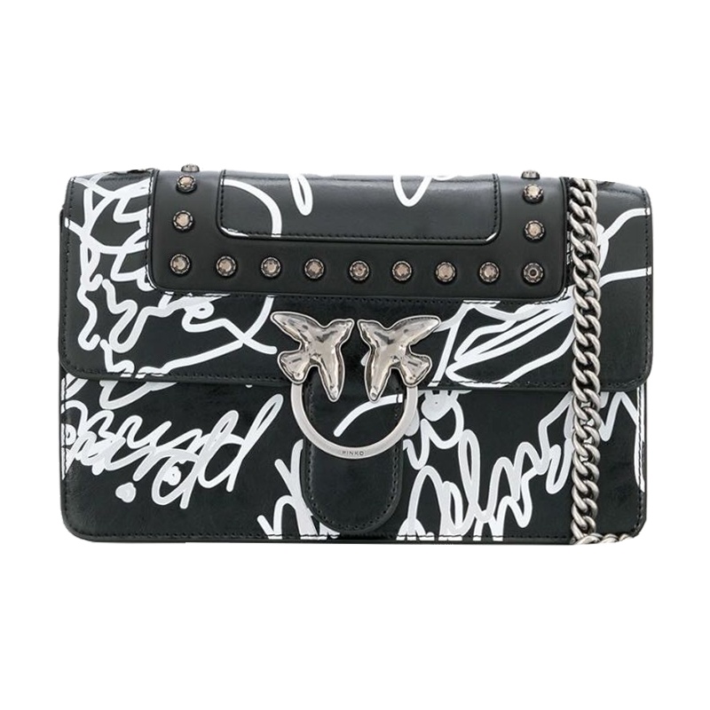 香港直邮 Pinko/品高 LOVE NEON宝石鸟搭扣印花链条单肩包燕子包 女士