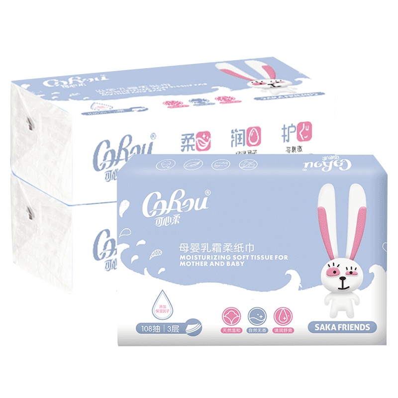 可心柔乳霜保湿系列108抽*3包宝宝抽纸婴儿柔纸巾新生儿云柔巾
