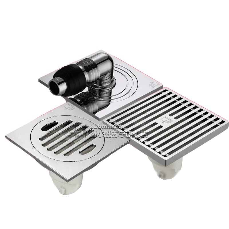 潜水艇(submarine)地漏防臭全铜套装不锈钢防臭地漏三通洗衣机地漏芯3寸方形面板防虫防反水防腐蚀