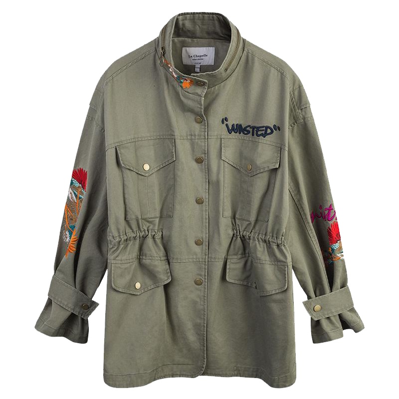 上新拉夏贝尔秋冬季绣花时尚外套女宽松女装学生口袋工装外衣10015922