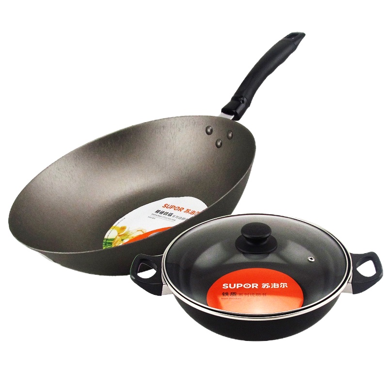 苏泊尔/SUPOR炒锅铁锅汤锅套装锅俩件套煤燃气电磁炉通用 锅组锅具套装
