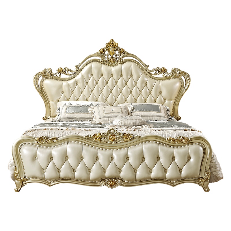 米括(MIKUO)欧式床宫廷风主卧双人实木卧室家具公主婚床1.8米2.0米真皮大床