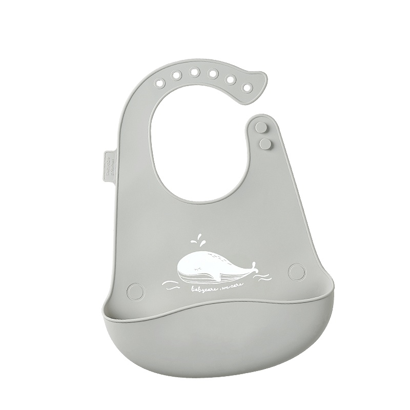 babycare宝宝吃饭围兜 婴幼儿硅胶围嘴小孩防水儿童饭兜超软大号 迷洁灰 2106