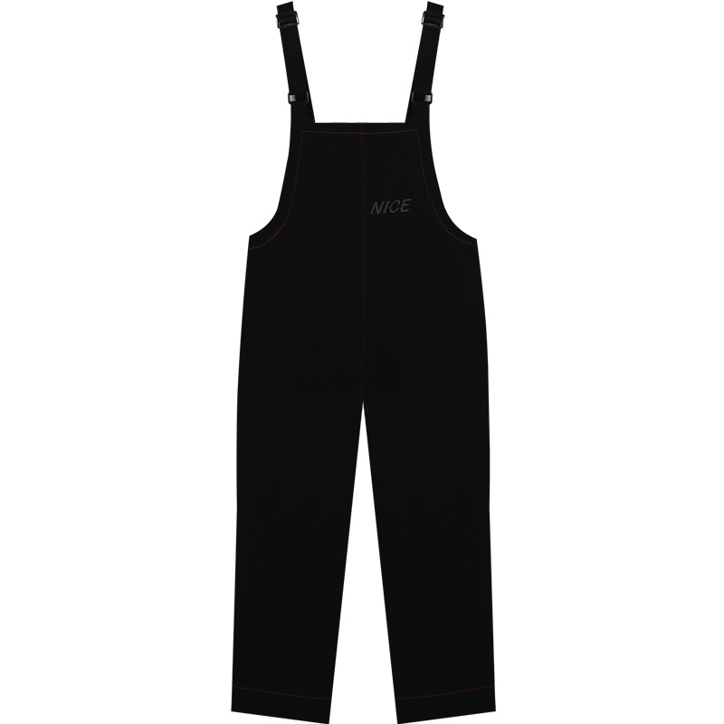 红黑色背带裤女2019新款小个子宽松显瘦学生韩版可爱九分裤子秋