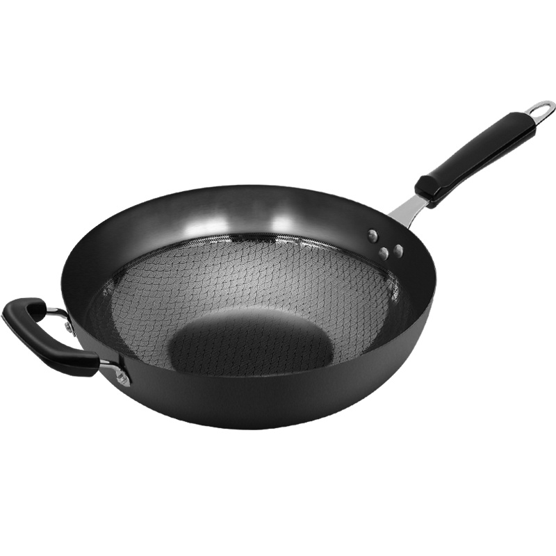 安尚铁锅老式无涂层精铸铁锅炒锅无油烟炒菜锅无涂层不粘锅具通用炒锅具健康节能带锅耳不生锈锅圆锅平底锅柴火锅32CM不带盖