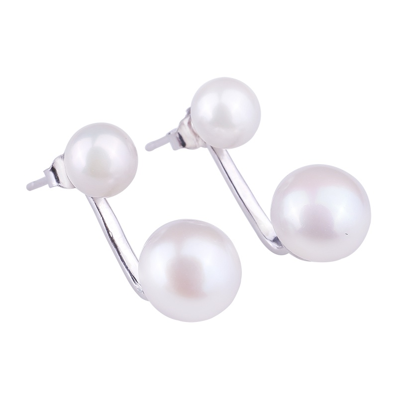 月印百川 s925银镶淡水珍珠双珠耳钉