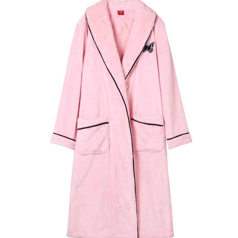 雪仙丽法兰绒情侣睡衣睡袍男女士冬季加厚系带大翻领长袖保暖浴袍