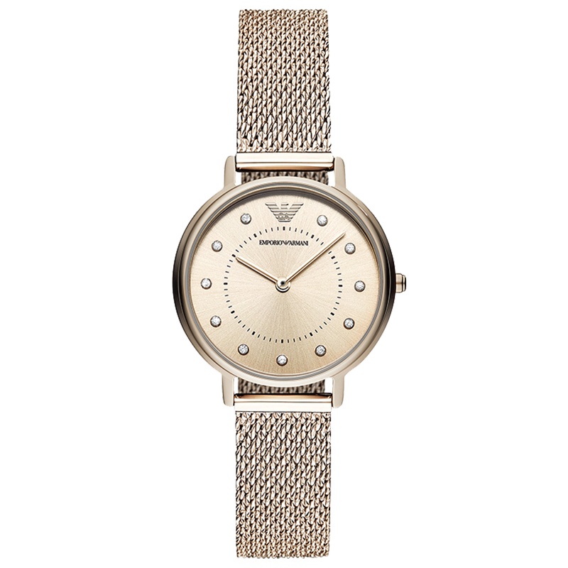 阿玛尼 （Emporio Armani ）手表 石英表 女镶钻时尚休闲钢带女表AR11129