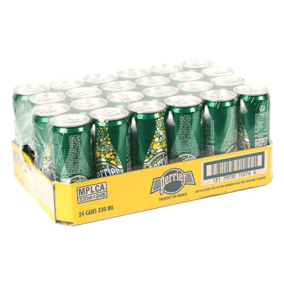 巴黎水(Perrier)天然气泡矿泉水(柠檬味)罐装 330ml*24罐/箱 进口饮用水 矿物质水 法国进口