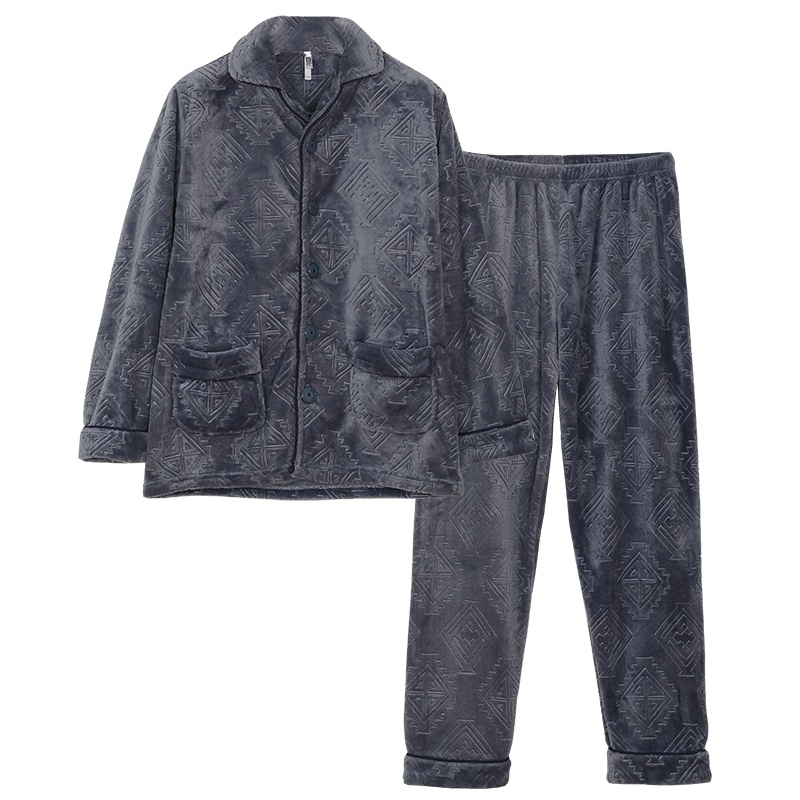 红豆(HODO)居家睡衣秋冬男式法兰绒家居服套装秋冬男士加厚保暖睡衣