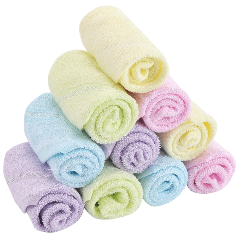 竹之锦 毛巾 竹纤维纯色丝缎婴幼儿童小方巾10条装 吸水柔软口水巾 粉/黄/蓝/绿/紫 25g/条 26×28cm