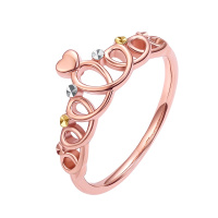 周大生 18k金皇冠爱心戒指女三色k金工艺 精致可爱送女友送恋人