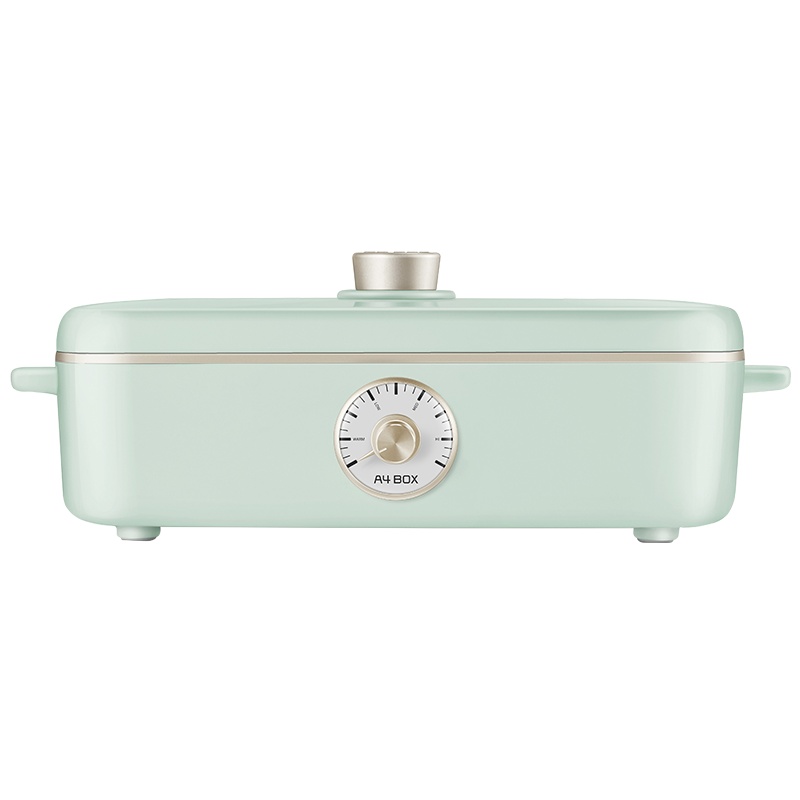 适盒A4BOX多功能料理锅烤肉电烤炉 网红小火锅烧烤蒸煮一体锅家用-料理锅轻薄绿标配+陶瓷深锅+蒸笼