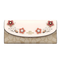 COACH 蔻驰 奢侈品 女士卡其白色皮革长款钱包横款钱夹