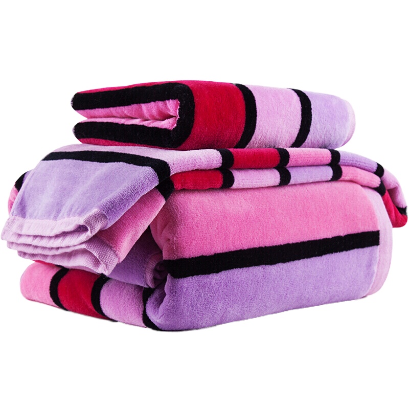三利 纯棉割绒条纹系列 2毛巾1浴巾礼盒装 柔软舒适 色彩华丽 吸水性强 组合三件套巾 红紫粉相间
