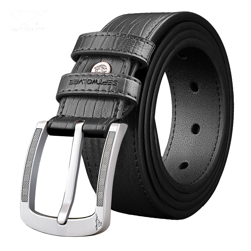 七匹狼(SEPTWOLVES)休闲男士腰带 针扣男士皮带 牛皮针扣皮带 裤带