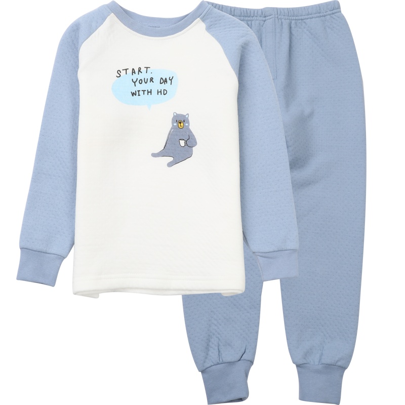 小红豆儿童加厚保暖内衣套装男童秋衣秋裤套装三层夹棉空气层循环锁温秋衣秋裤套装