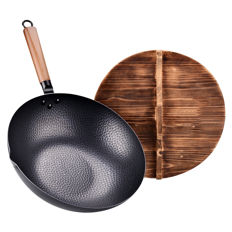 爱自由32cm老式铁锅家用无涂层少油烟炒锅电磁炉通用