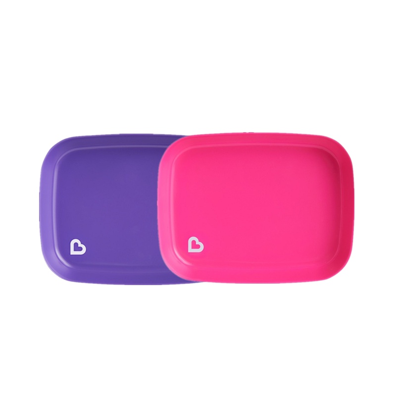 满趣健(munchkin)母婴婴童餐具宝宝方形自主进食防溅餐盘2只装-粉紫