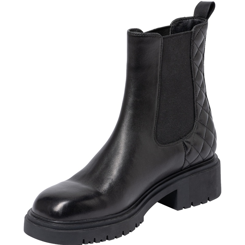 百田森商场同款烟筒靴女短靴新款羊皮切尔西靴中粗跟短靴套筒