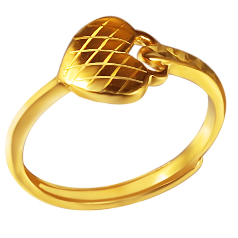 黄金码头5G足金心锁活口戒指女999黄金可调节戒饰情人节表白礼物