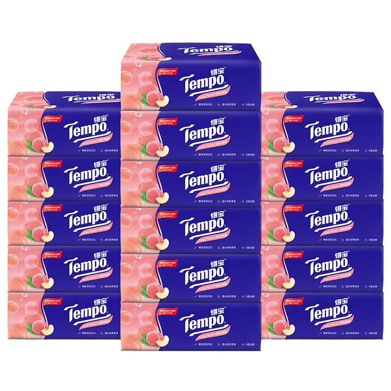 得宝（TEMPO）甜心桃味抽纸4层90抽*16包整箱