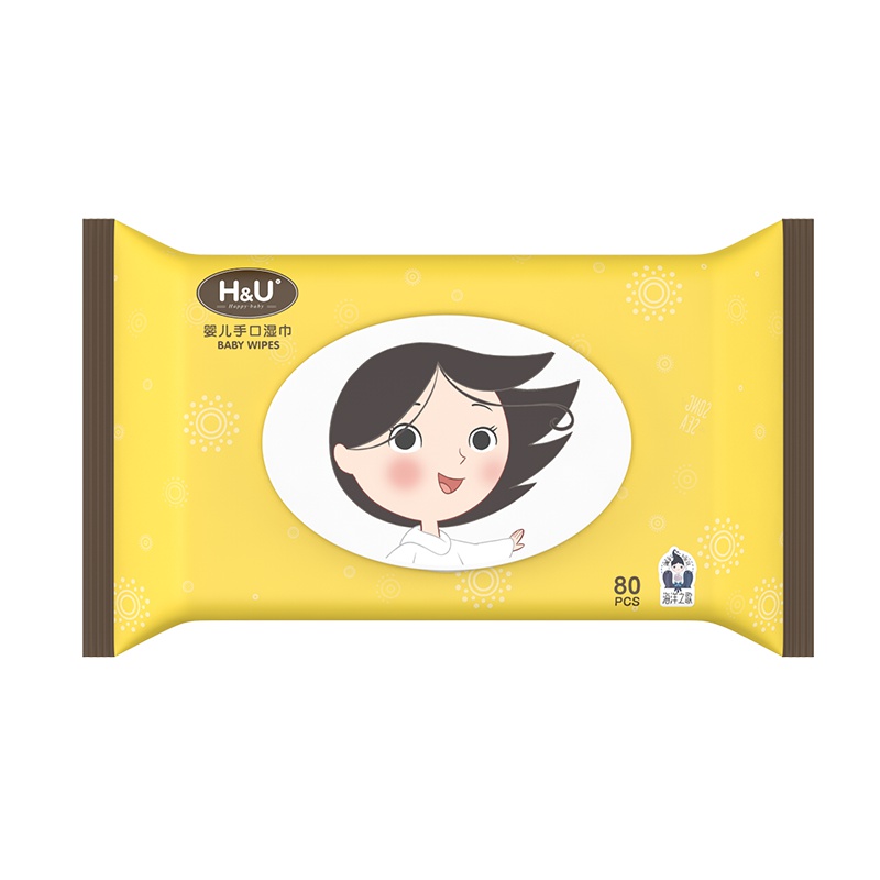 爱趣优H&U 母婴幼儿童婴儿手口柔棉湿巾80抽HU手口屁专用无酒精旅行装便携装带盖