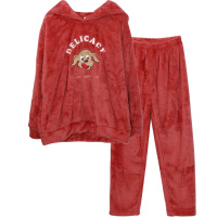 红豆居家柔软舒适可爱女士长毛绒睡衣居家服套装