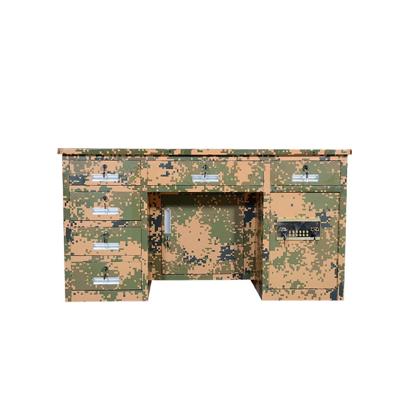 永格1.4米全钢保险桌带保险柜办公电脑桌财务桌收银投币桌老板桌指纹密码桌迷彩色