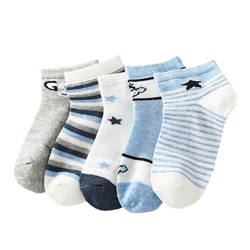 红豆居家(Hodohome)四季儿童袜男童女童薄款短筒舒适透气学生短袜5双装