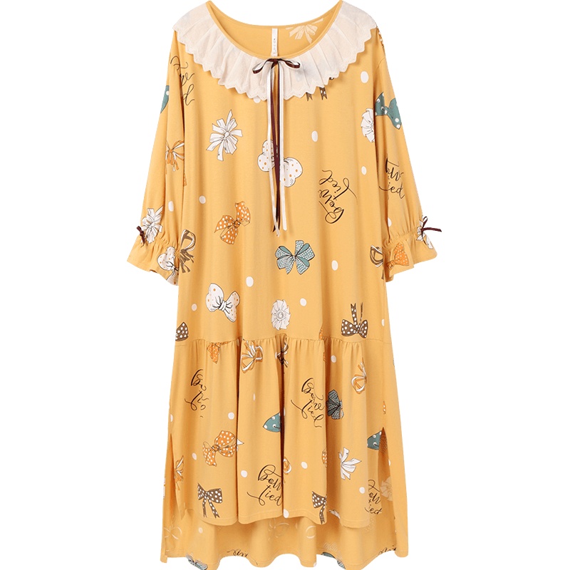 安之伴睡衣女裙卡通印花公主裙棉质弹力针织印花长袖女士可外穿睡裙