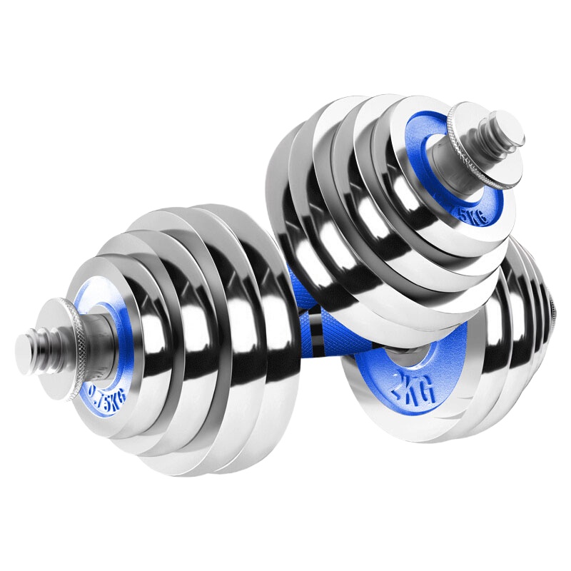 诚悦哑铃杠铃30kg(15kg*2)升级蓝白电镀男女士运动健身训练器材套装赠护手+护腕+30厘米连接器CY-168