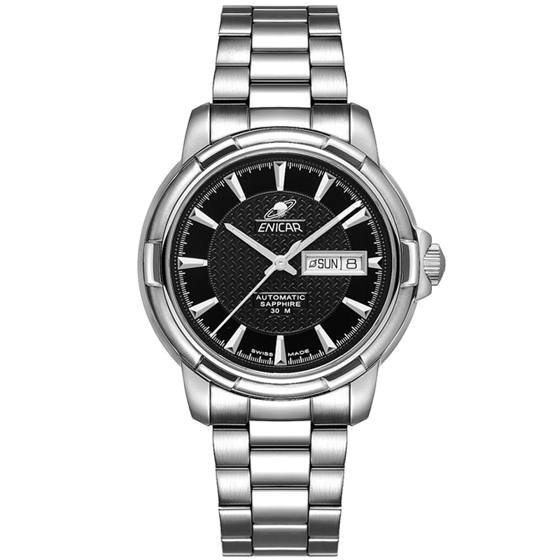 英纳格(ENICAR)蓝牌系列时尚简约休闲商务钢带自动机械男士手表168/50/335aB