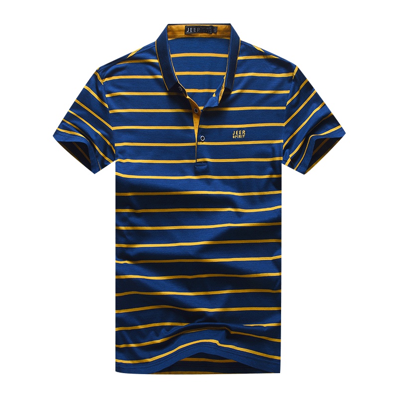 JEEP吉普男装2019春夏新款条纹短袖翻领POLO衫刺绣简约潮牌街头青年休闲百搭帅气打底衫