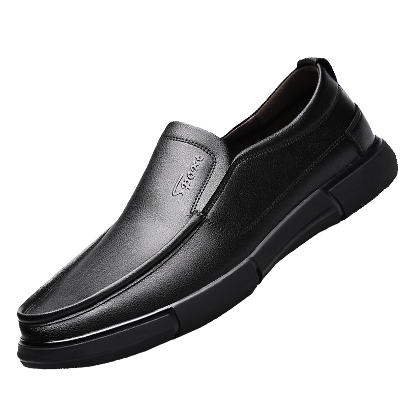 牧伦奴仕(MULUNUSHI)新款套脚皮鞋男士休闲鞋一脚蹬懒人鞋二层牛皮(除牛反绒)牛皮鞋爸爸鞋四季皮鞋男鞋黑26775