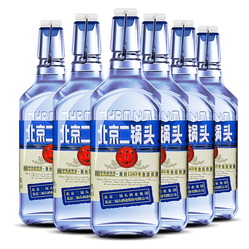 北京二锅头白酒 永丰牌老字号 出口型 粮食酒 小方瓶 42度 蓝瓶 500ml*6