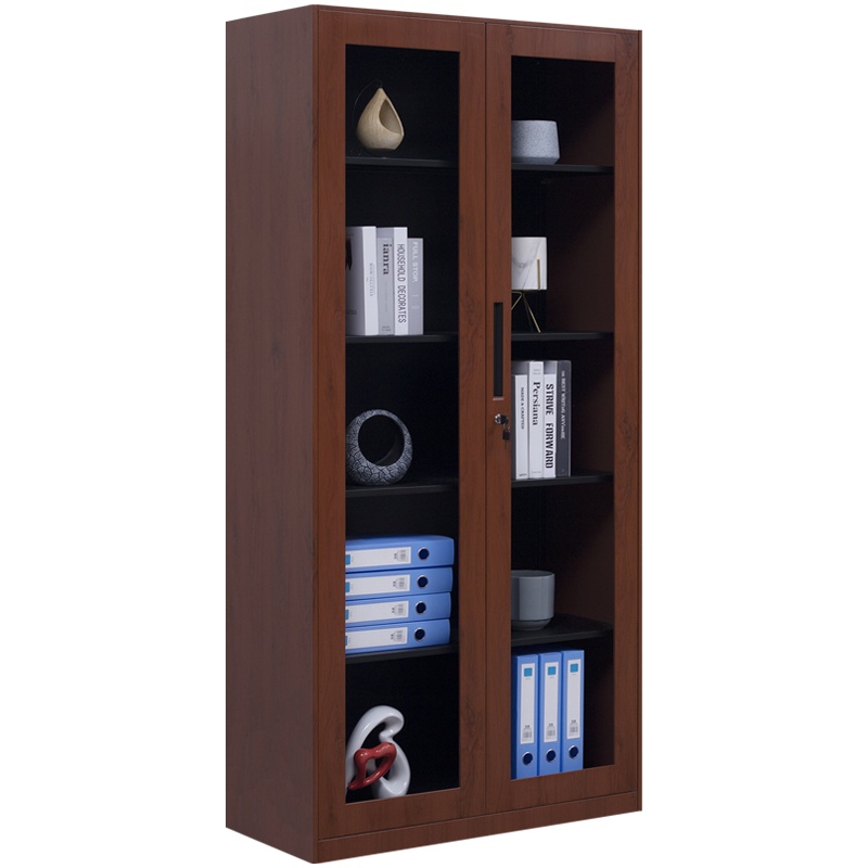 震海 木纹通玻文件柜办公柜木纹红档案资料柜办公柜类钢制加厚办公室储物柜