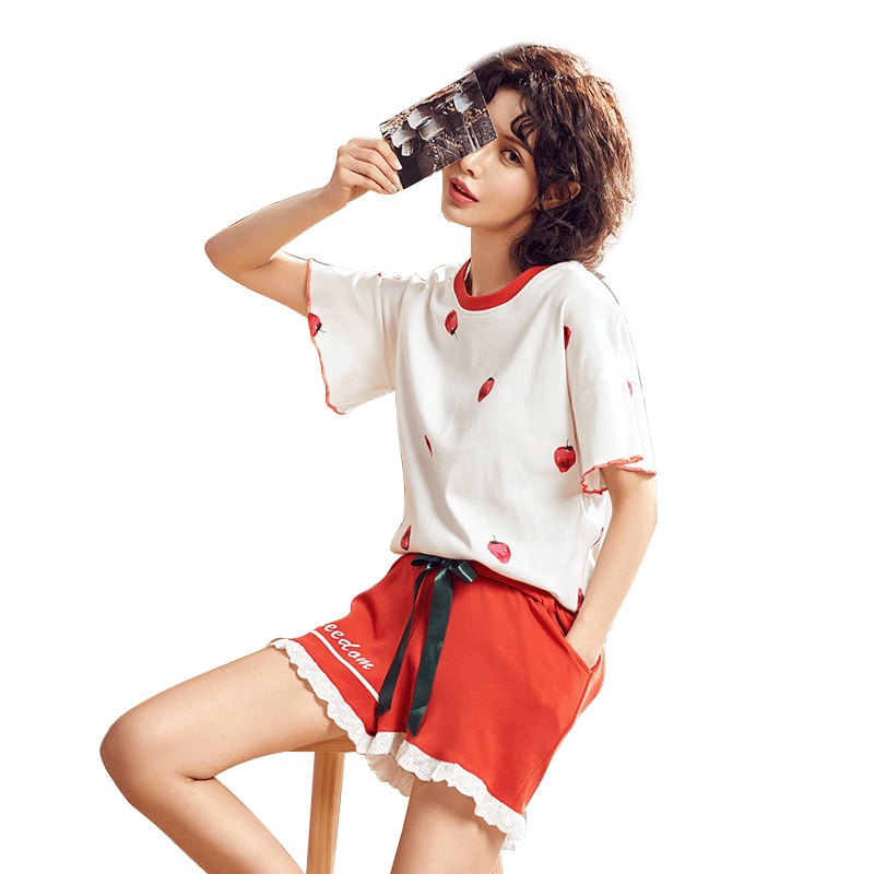 南极人夏季短袖韩版可爱甜美宽松睡衣女套装薄款春秋家居服