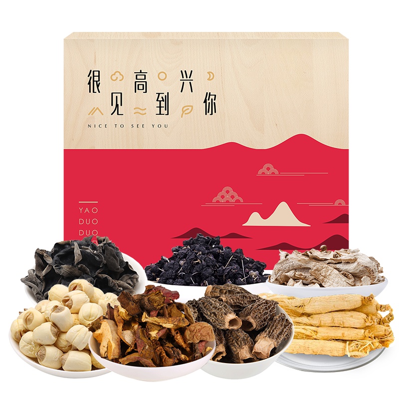 [年货礼盒]姚朵朵很高兴见到你礼盒413g 人参松茸莲子秋木耳干 杂粮干货年货礼盒